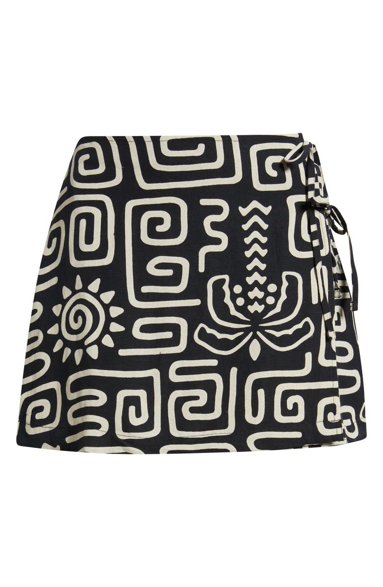 Rip Curl Sunset Luau Linen Blend Wrap Miniskirt, Main, color, Black/ Off White