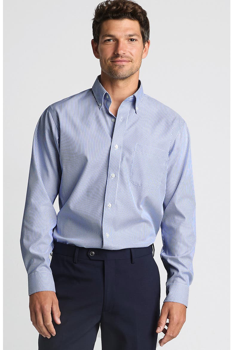 supima cotton dress shirts Classic Fit Blue Stripe Point Collar Non-Iron Men's Shirt long staple fibers that provide superior strength Non-Iron Supima Light Blue Royal