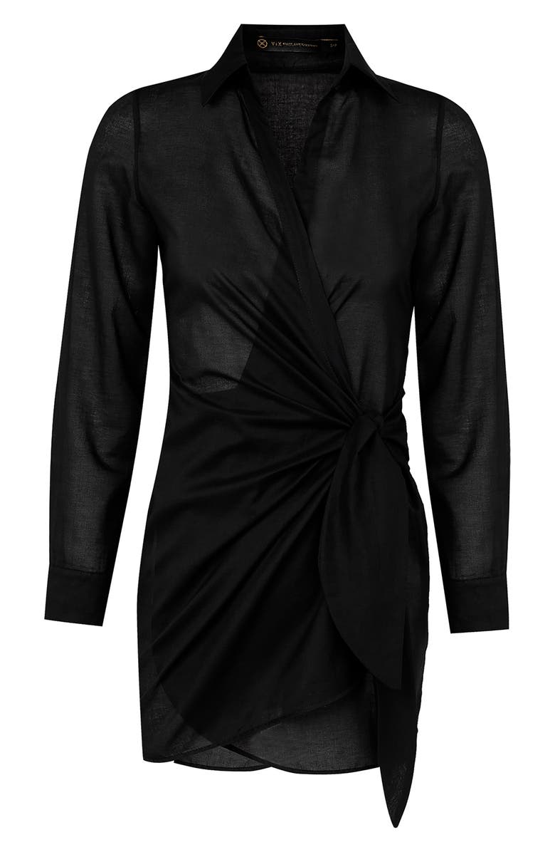 ViX Paula Hermanny Lia Long Sleeve Cotton Cover-Up Wrap Dress, Alternate, color, 