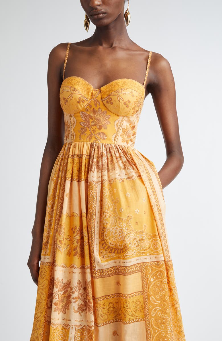 Zimmermann Lucky Bandana Print Cotton Midi Dress, Alternate, color, Mustard Bandana