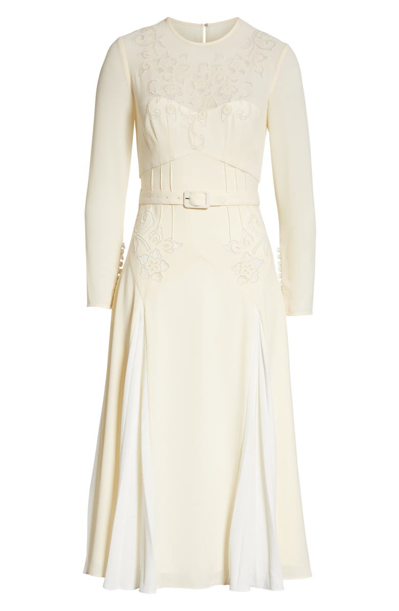 Self-Portrait Embroidered Belted Midi Dress, Alternate, color,