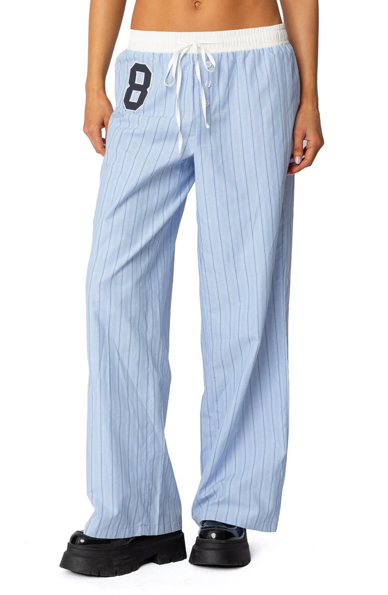 EDIKTED Contrast Waist Stripe Wide Leg Sweatpants, Main, color, Blue
