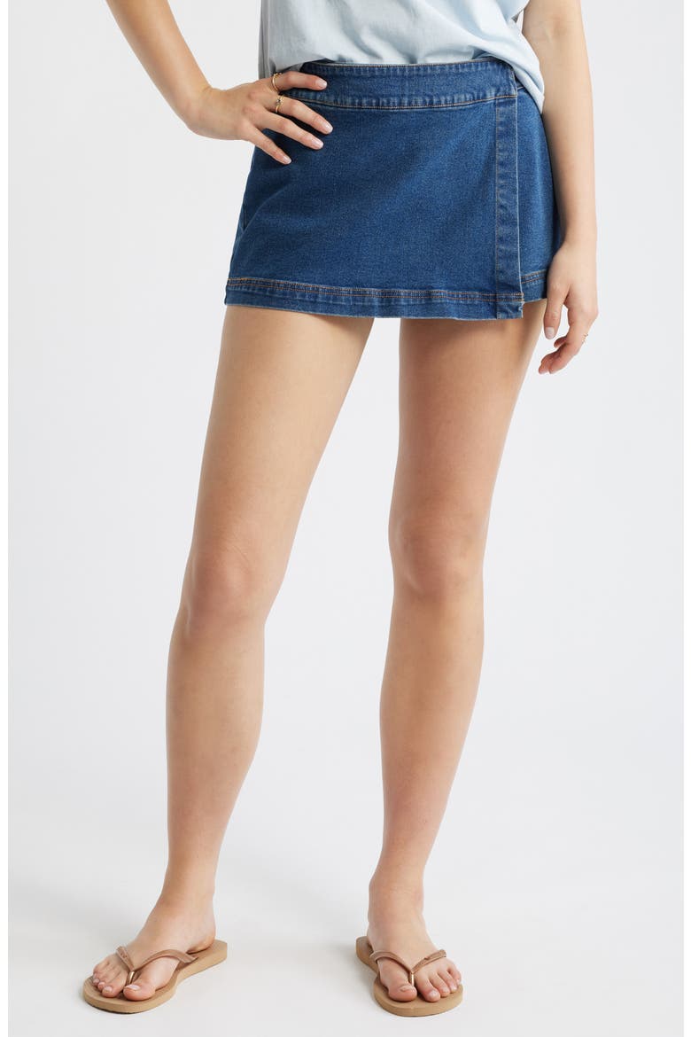 Low Rise Wrap Denim Skirt, Main, color, DARK WASH