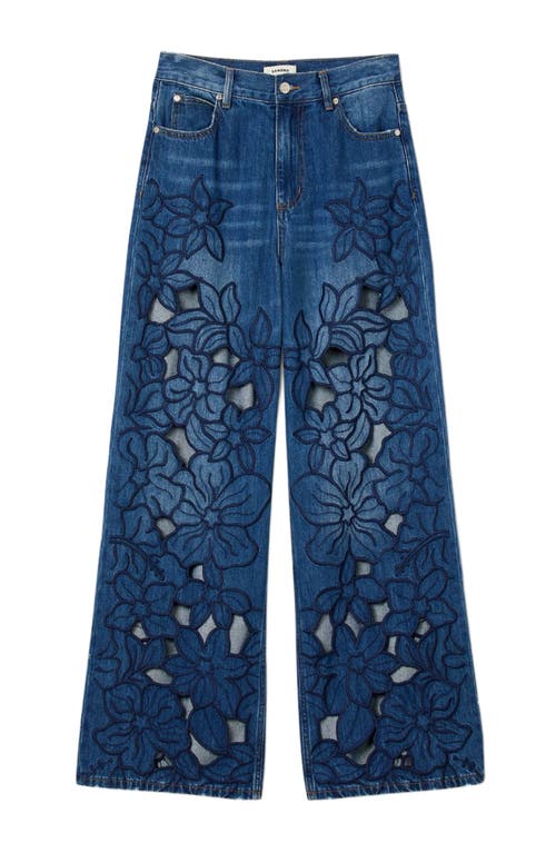 Sandro Embroidered Jeans In Blue