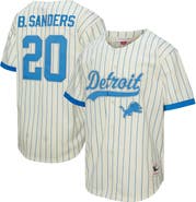 Mitchell & Ness Men's Mitchell & Ness Barry Sanders Cream Detroit Lions Name & Number Mesh Button-Up Baseball Jersey