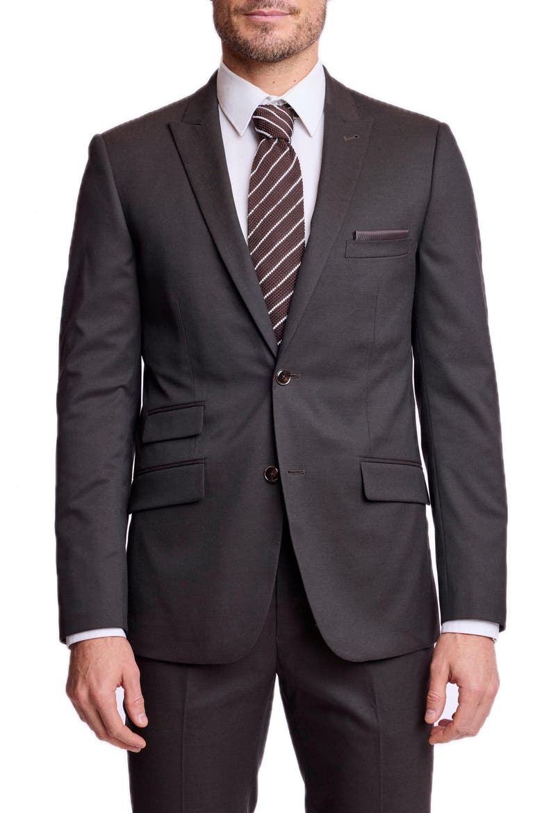 Ashton Slim Fit Peak Lapel Suit Jacket, Main, color, DARK CHOCOLATE