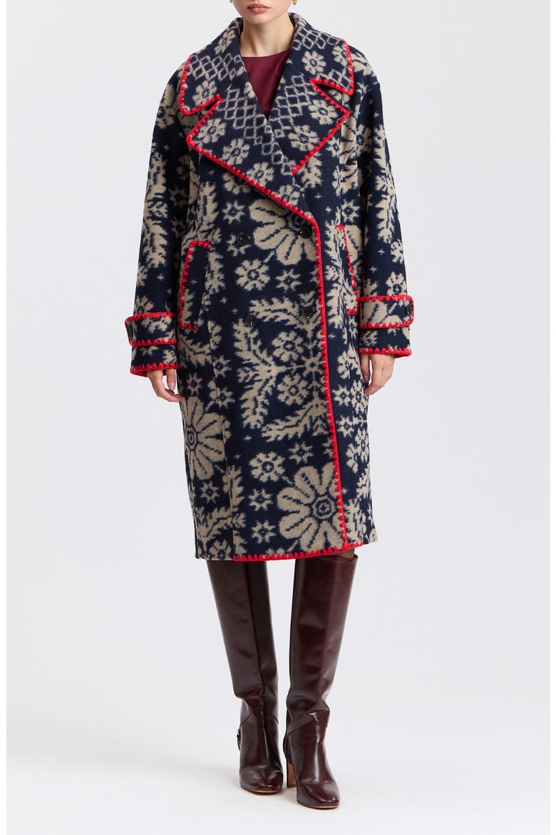 Whipstitched Oversized Jacquard Peacoat, Main, color, FOLK PAISLEY