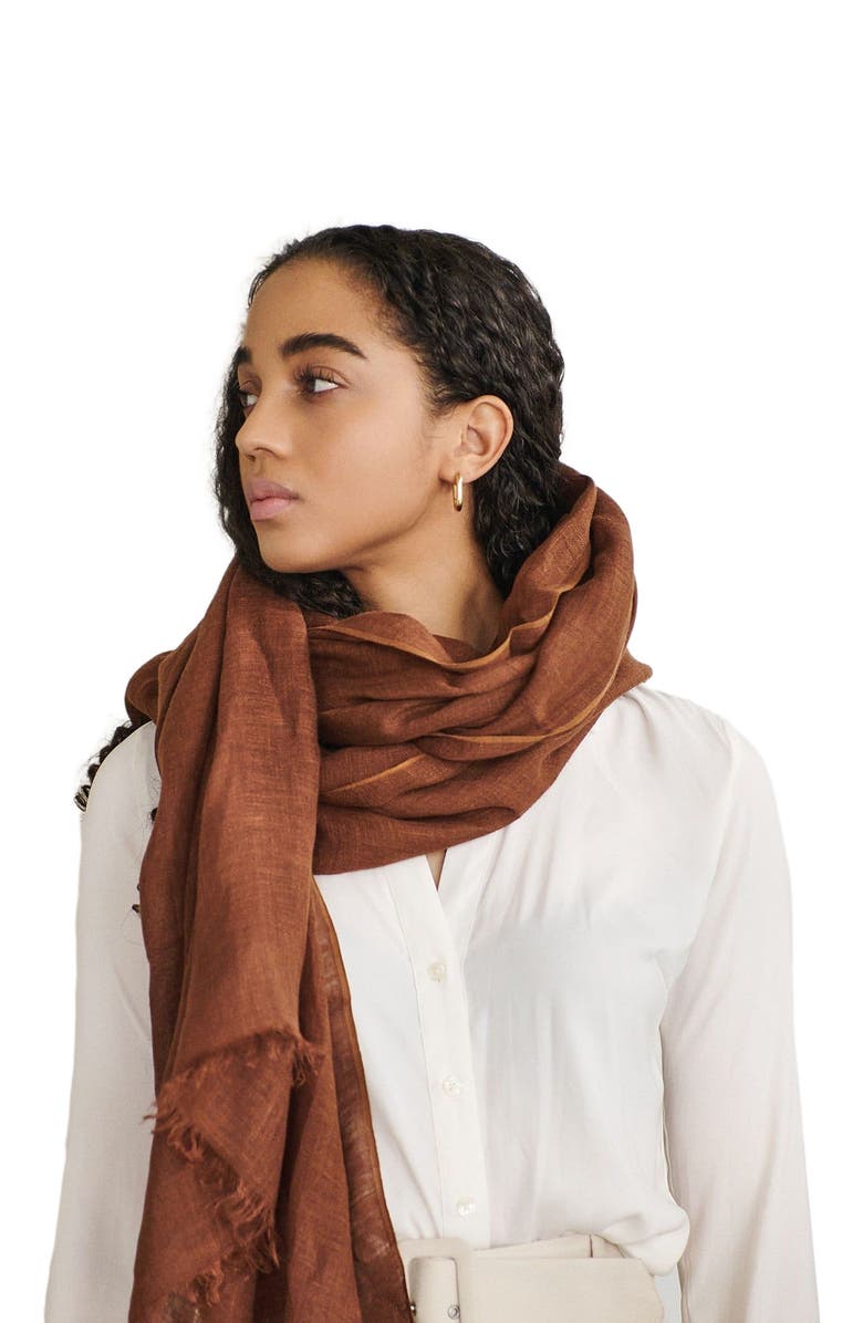 Studio Variously Hand Woven Linen Scarf, Alternate, color, Brown