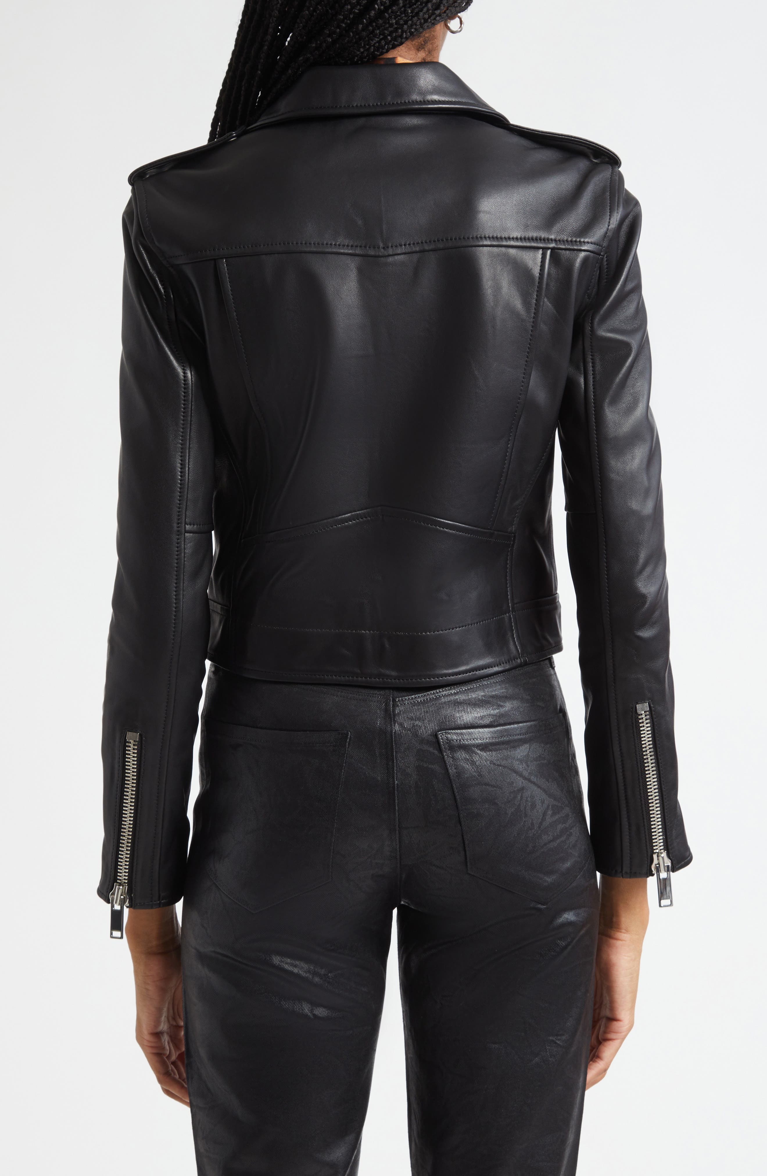 Blakely Crop Leather Biker Jacket - image 2