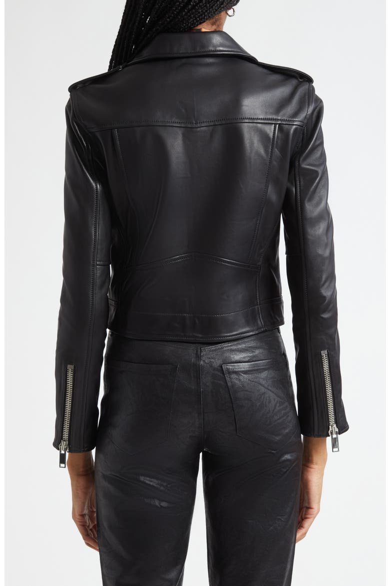 Blakely Crop Leather Biker Jacket, Alternate, color, BLACK