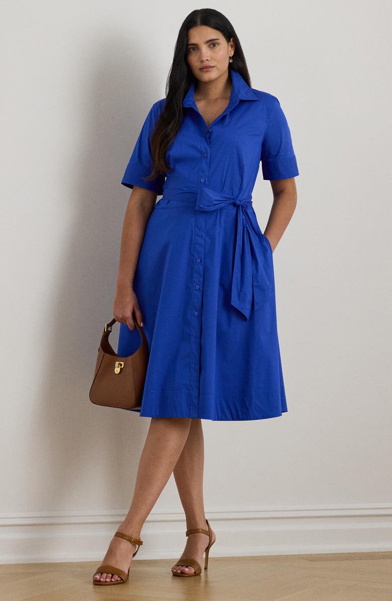 Lauren Ralph Lauren Finnbarr Belted Cotton Blend Shirtdress, Alternate, color, Cruise Royal Blue