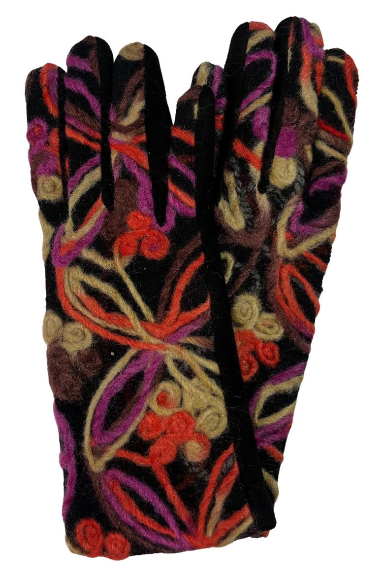 Flower Print Knit Touchscreen Compatible Gloves, Main, color, PINK