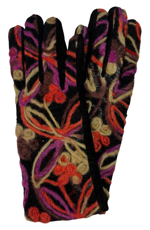 Flower Print Knit Touchscreen Compatible Gloves