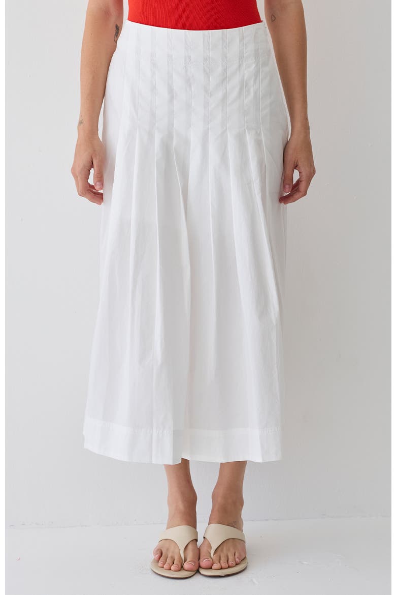 Poplin Box Pleated Midi Skirt, Main, color, White