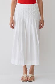 CRESCENT Poplin Box Pleated Midi Skirt