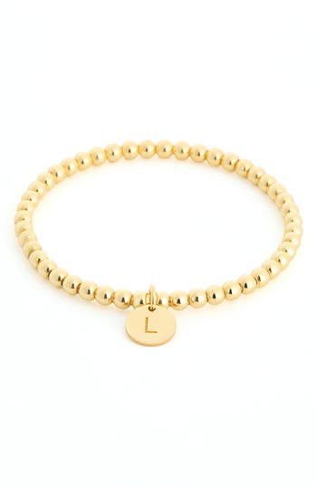 Meshmerise Initial Charm Ball Stretch Bracelet In Brown