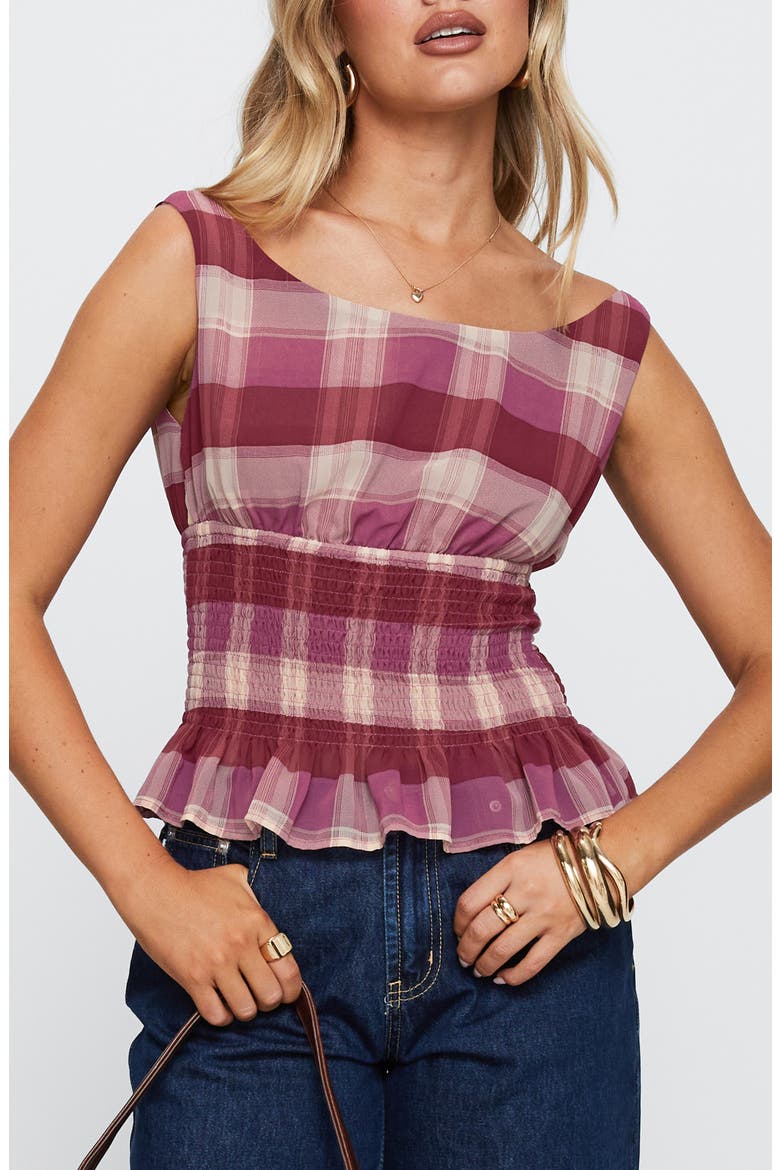 Honey Plaid Smocked Waist Peplum Top, Main, color, PINK CHECK