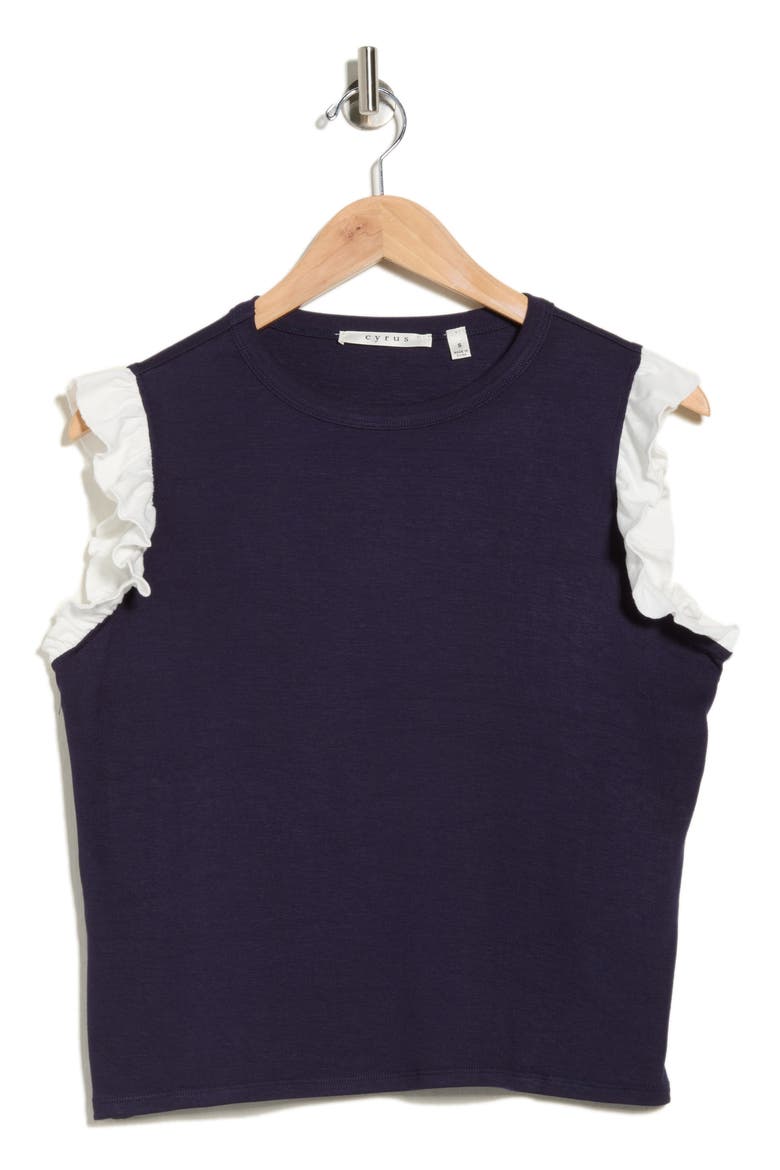 Ruffle Sleeveless Top, Alternate, color, NAVY/ BONE