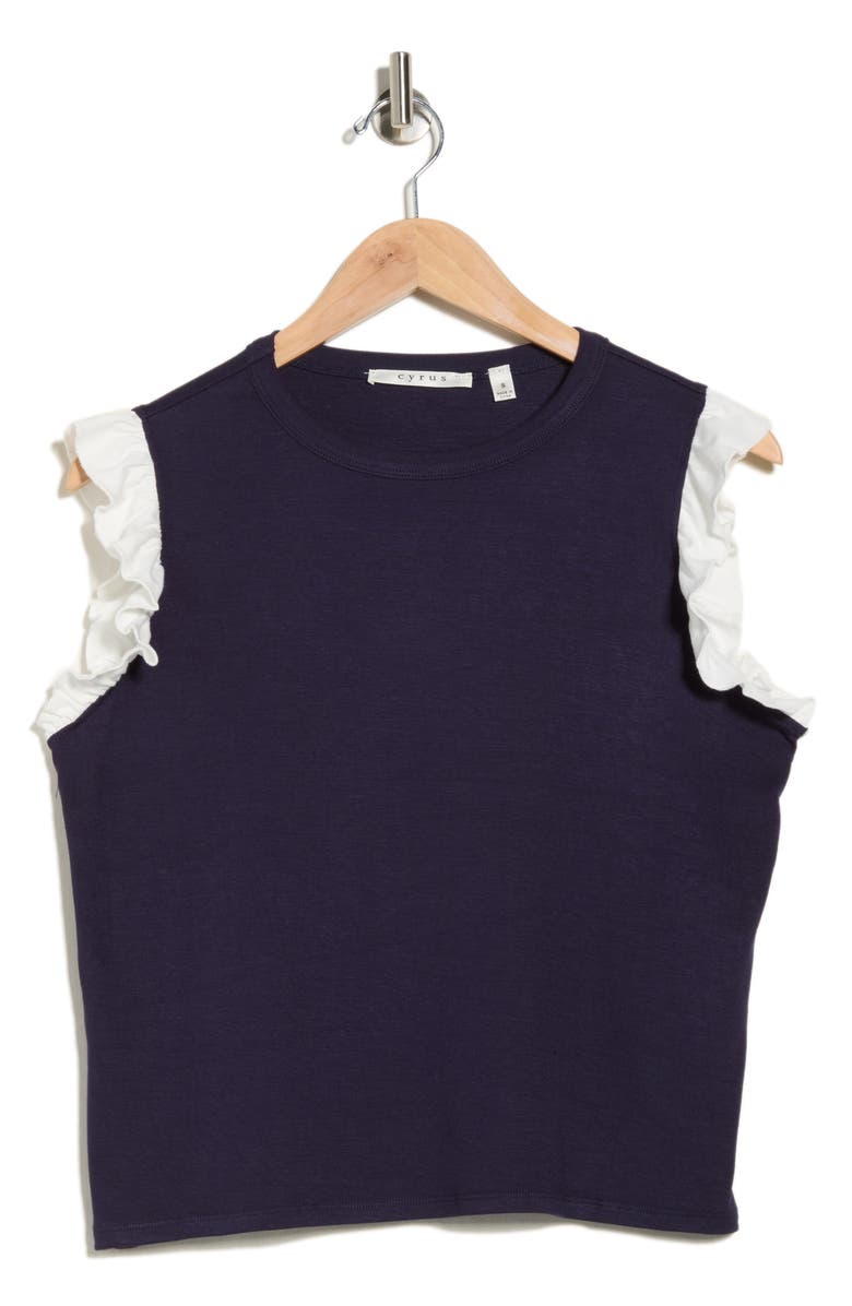 CYRUS Ruffle Sleeveless Top, Alternate, color, Navy/ Bone