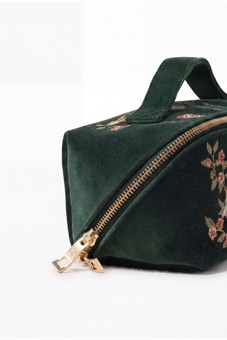 Songbirds Secret Garden Velvet Open Flat Makeup Bag, Alternate, color, Forest