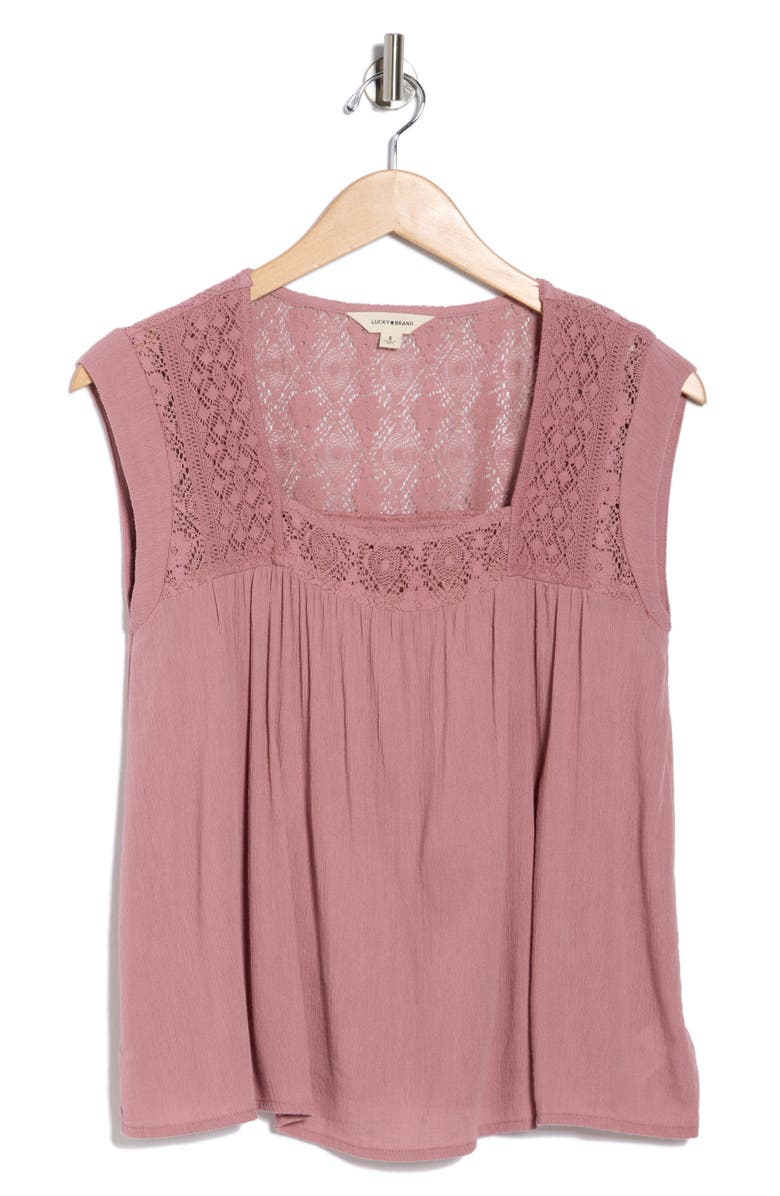 Lucky Brand Lace Trim Cap Sleeve Top, Alternate, color, Nostalgia Rose