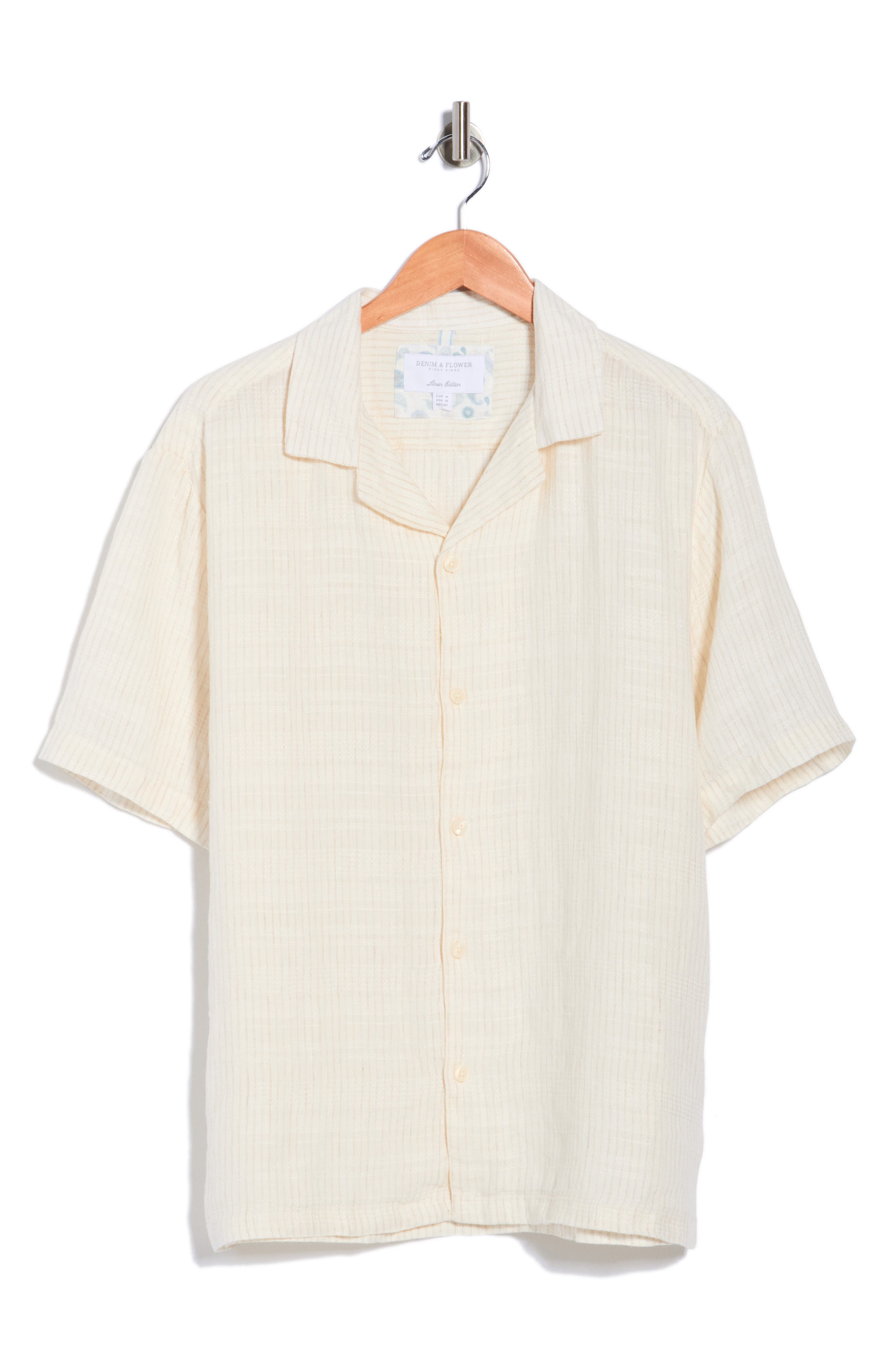 DENIM AND FLOWER Stripe Cotton Short Sleeve Shirt