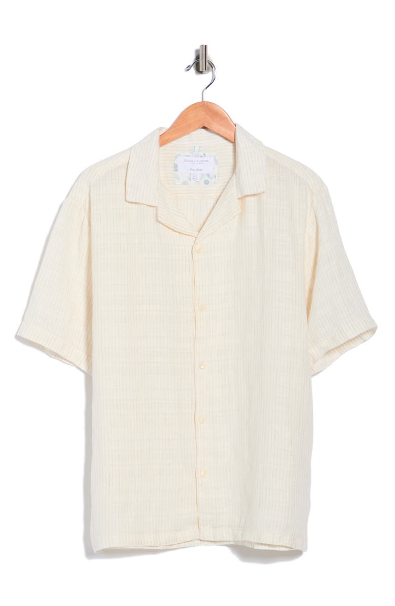 DENIM AND FLOWER Stripe Cotton Short Sleeve Shirt, Main, color, Cream