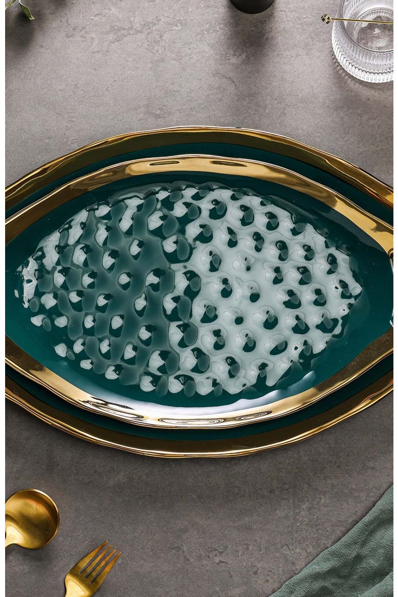 Florian Porcelain 2-Piece Serving Plate Set, Alternate, color, Green
