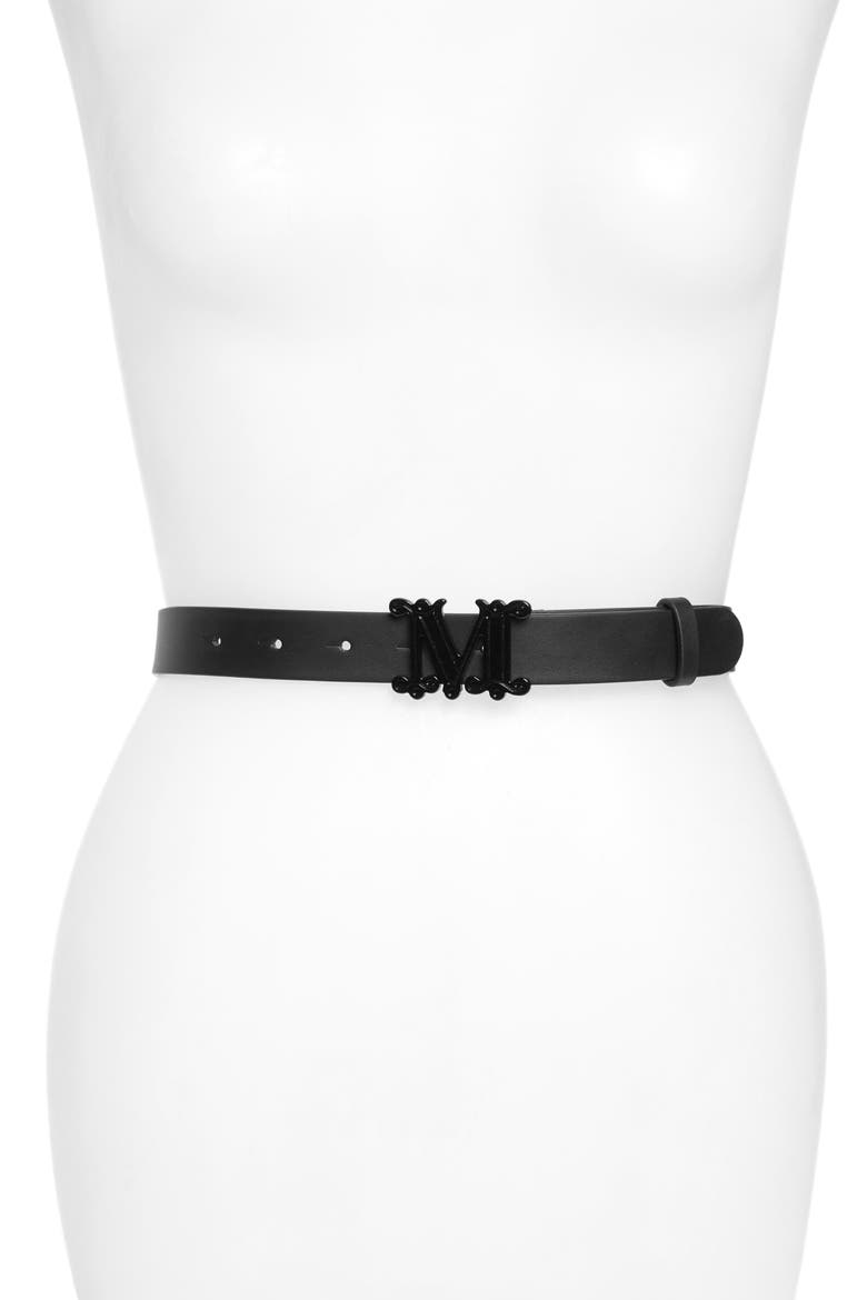 Sarda Monogram Leather Belt, Main, color, BLACK