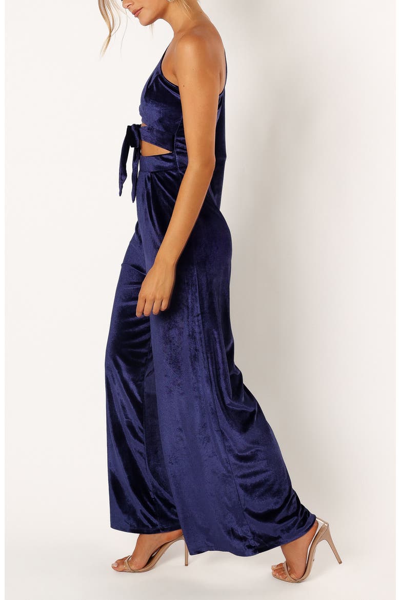 Avery One-Shoulder Velvet Jumspuit, Alternate, color, SAPPHIRE