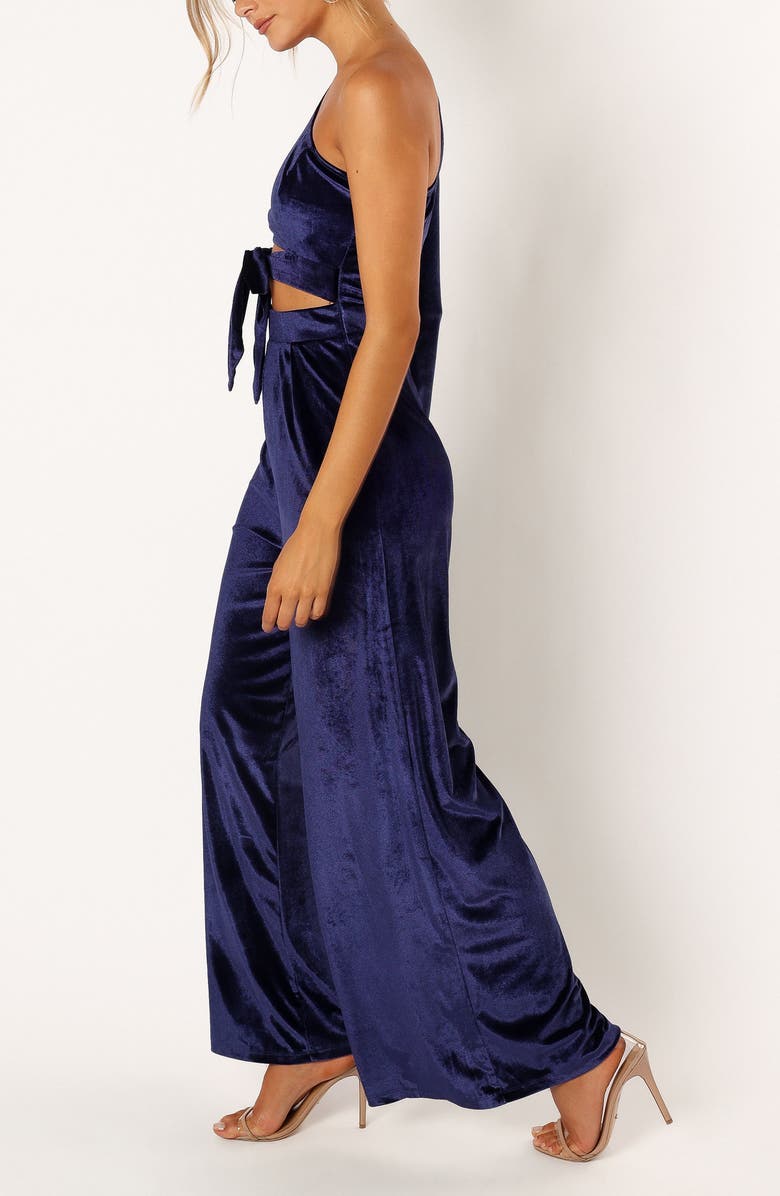 Petal & Pup Avery One-Shoulder Velvet Jumspuit, Alternate, color, Sapphire