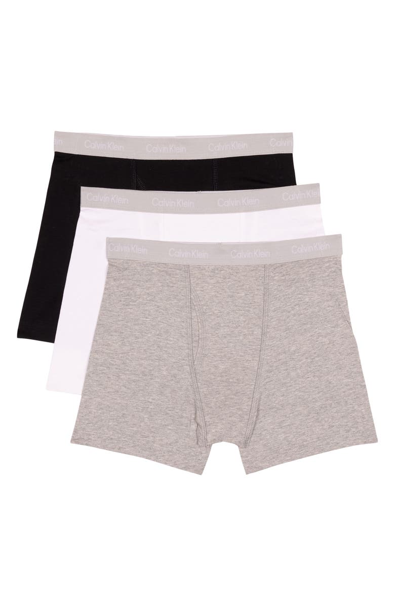Calvin Klein Kids' Assorted 3-Pack Stretch Cotton Boxer Briefs, Main, color, White/ Heather Grey/ Black