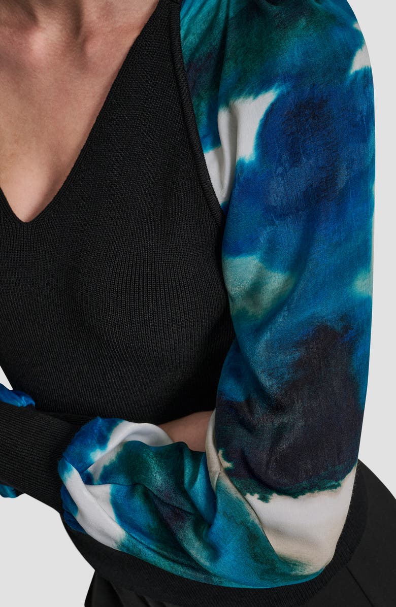 DKNY Printed Sleeve Mixed Media Sweater, Alternate, color, 