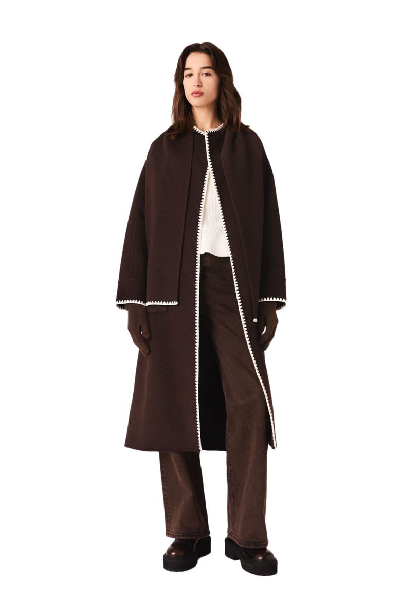 maje Embroidered double-faced coat, Main, color, Dark Brown