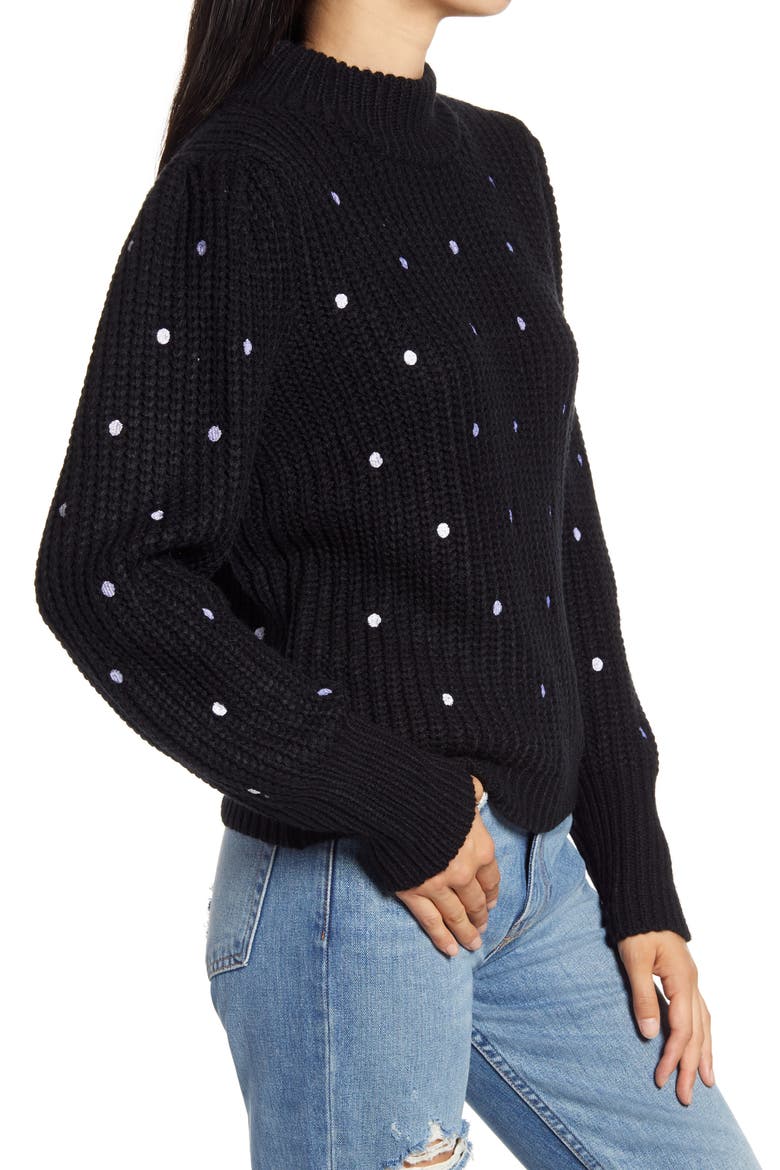 Polka Dot Sweater, Alternate, color, BLACK/ WHITE