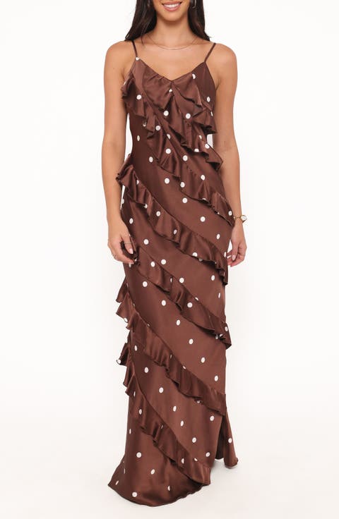 Ciao Floral Ruffle Satin Maxi Dress