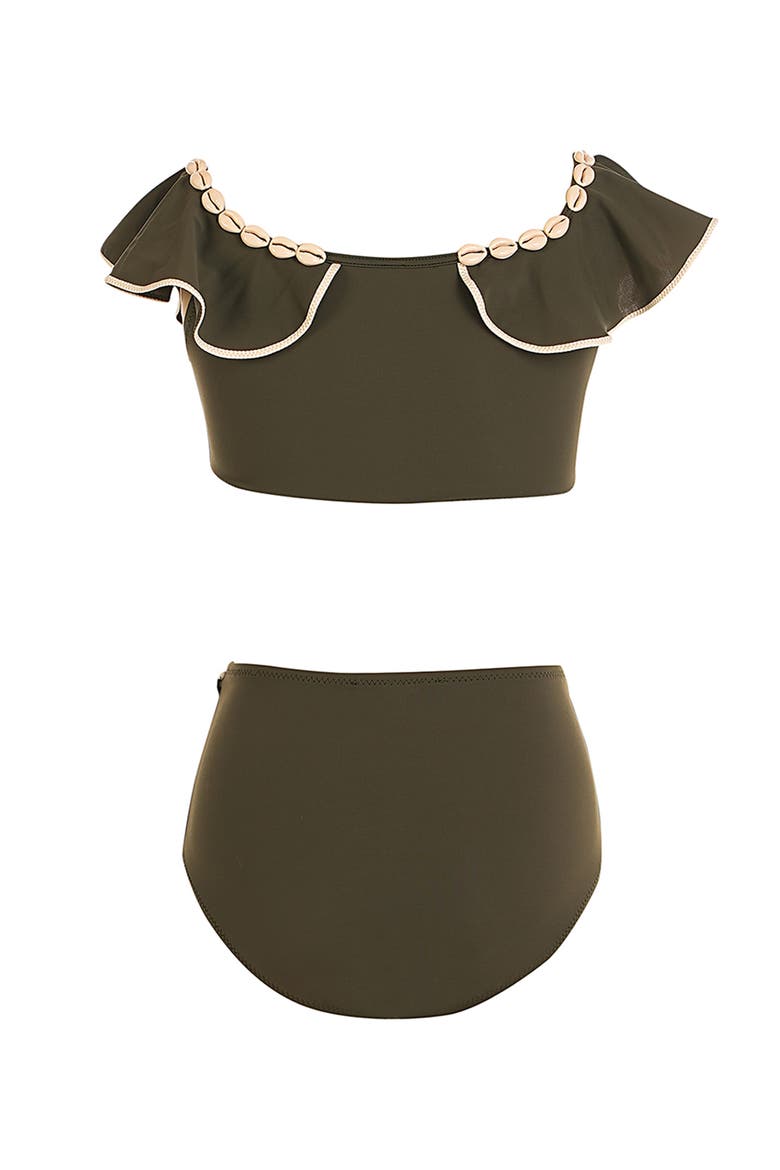 Shell-Embellished Drawstring Front Two-Piece Bikini, Alternate, color, Green