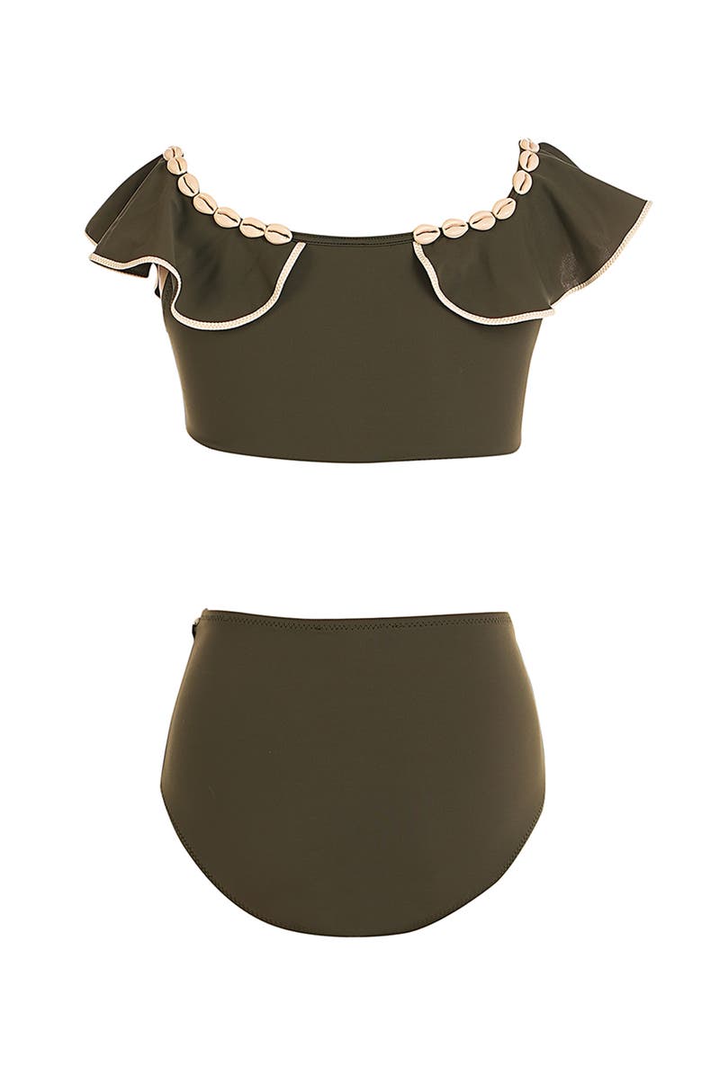 NESSI BYRD Shell-Embellished Drawstring Front Two-Piece Bikini, Alternate, color, Green