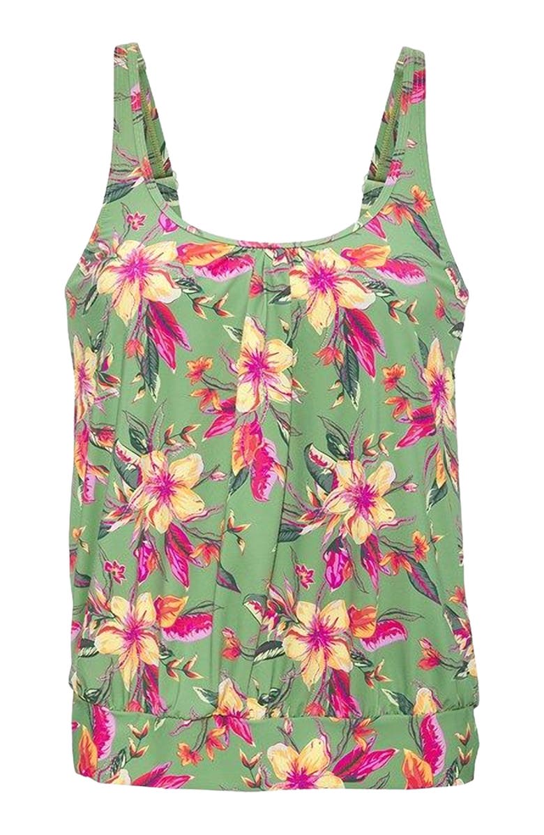 LASCANA Women's Tropical Print Oversized Tankini Swimsuit Top, Main, color, Green Pink
