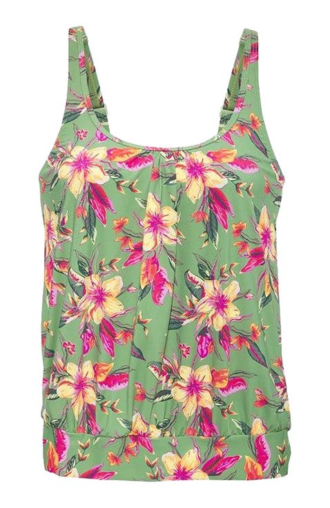Women's Tropical Print Oversized Tankini Swimsuit Top