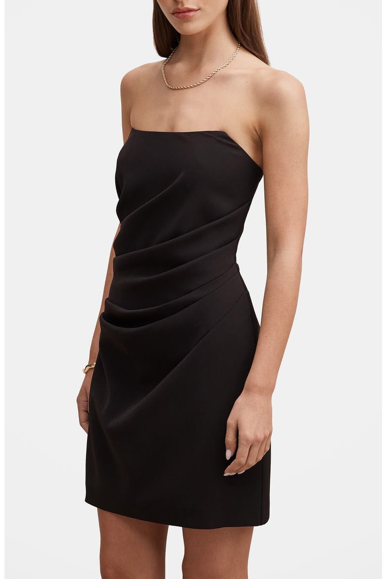Rumi Pleated Strapless Minidress, Alternate, color, BLACK