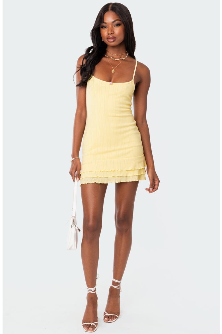 Pointelle Ruffle Hem Minidress, Alternate, color, YELLOW