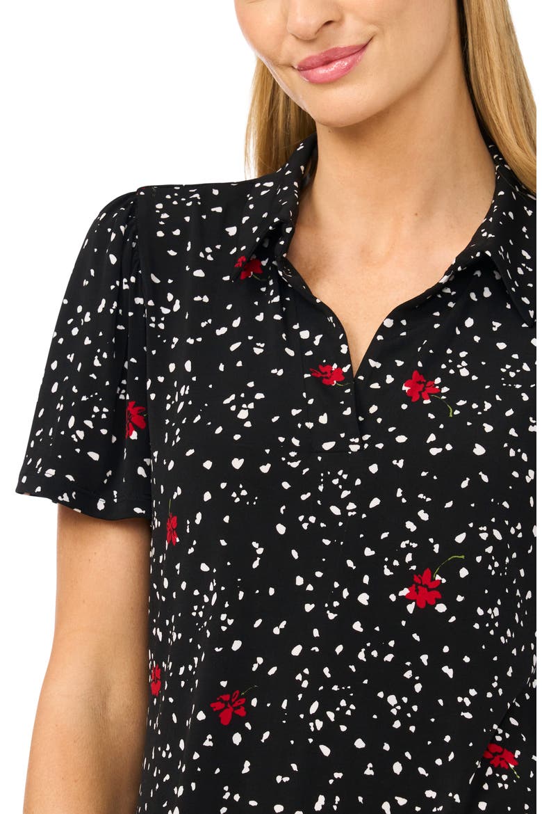 Print Knit Polo Dress, Alternate, color, RICH BLACK
