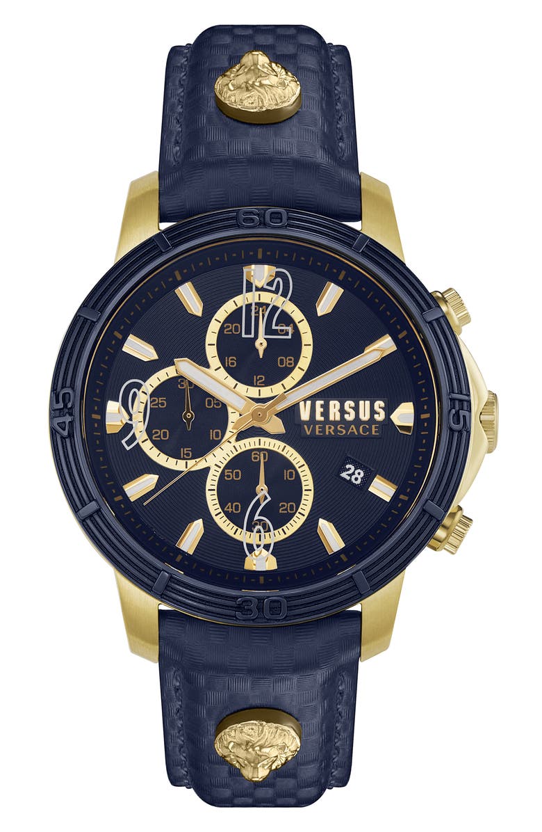VERSUS Versace Bicocca Chronograph Leather Strap Watch, 46mm, Main, color, 