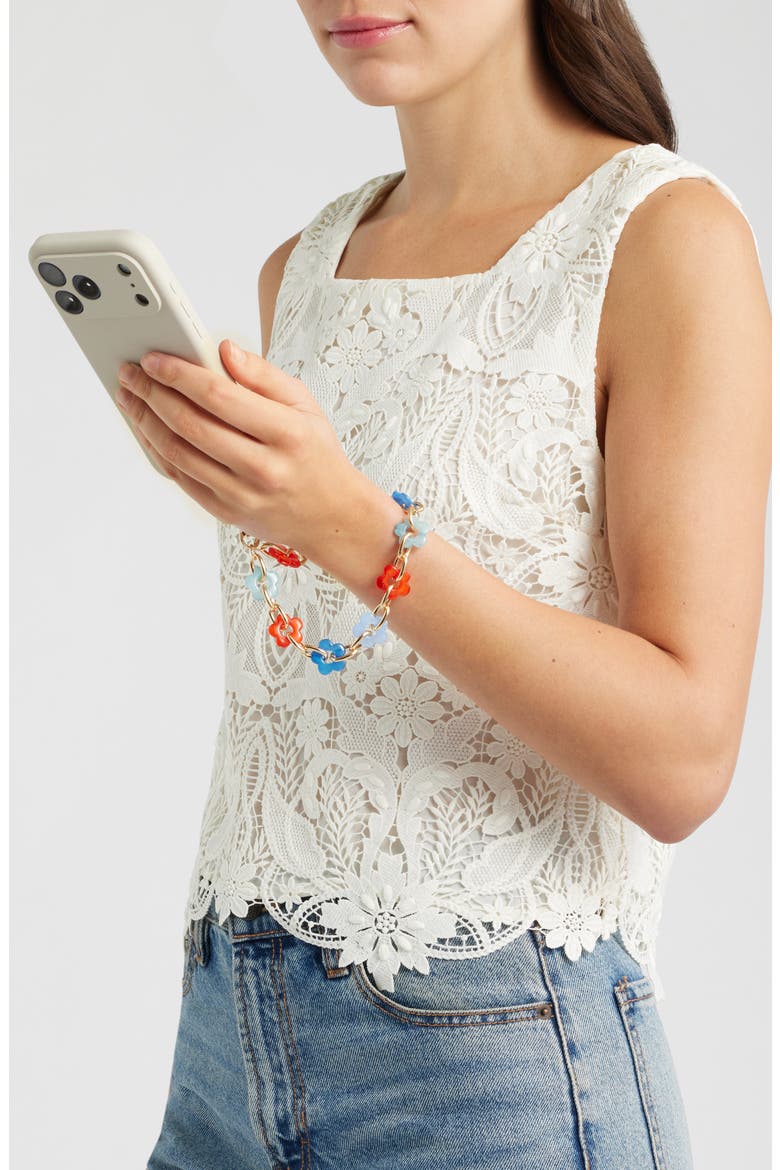 Flower Bead Chain Phone Strap, Alternate, color, BLUE MULTI- GOLD