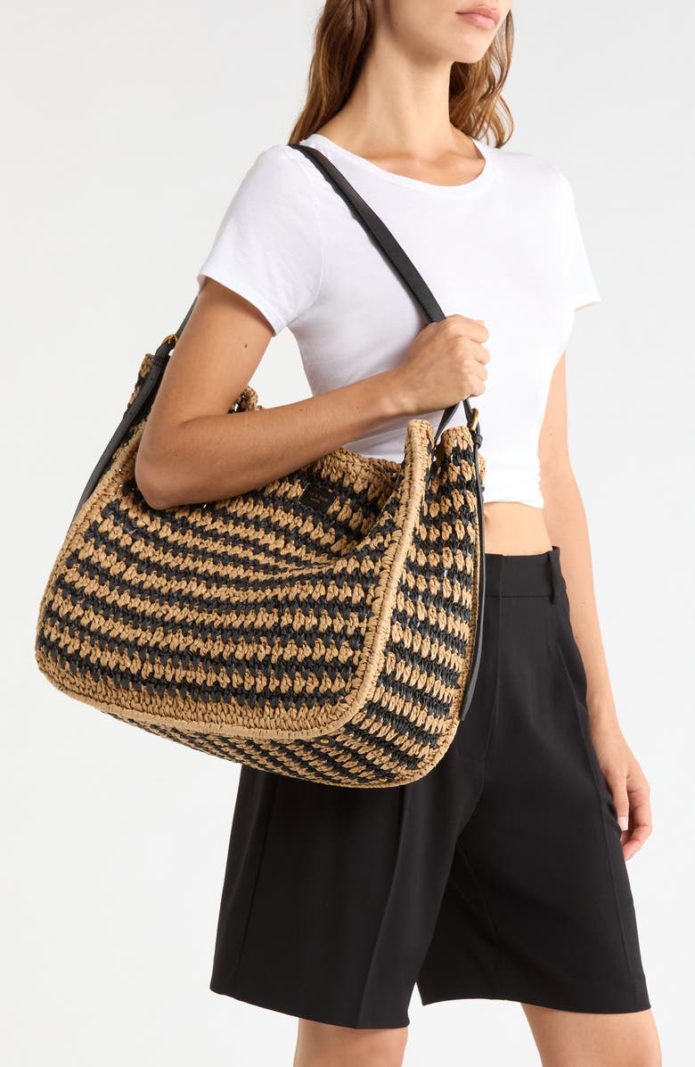 rag & bone Large River Raffia Tote, Alternate, color, Black Mult