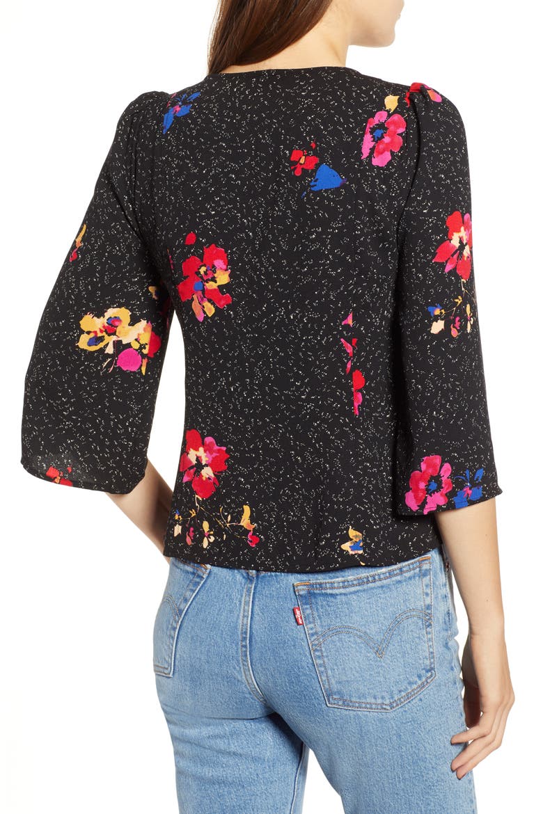 Button Front Print Blouse, Alternate, color, BLACK SPECKLED FLORAL