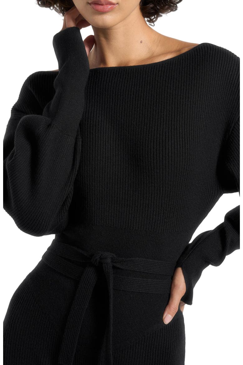 Raya Off Shoulder Knitted Playsuit With Belt, Alternate, color, Black