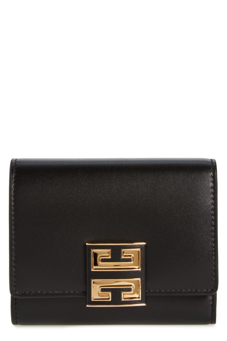 4G Leather Trifold Wallet, Main, color, BLACK