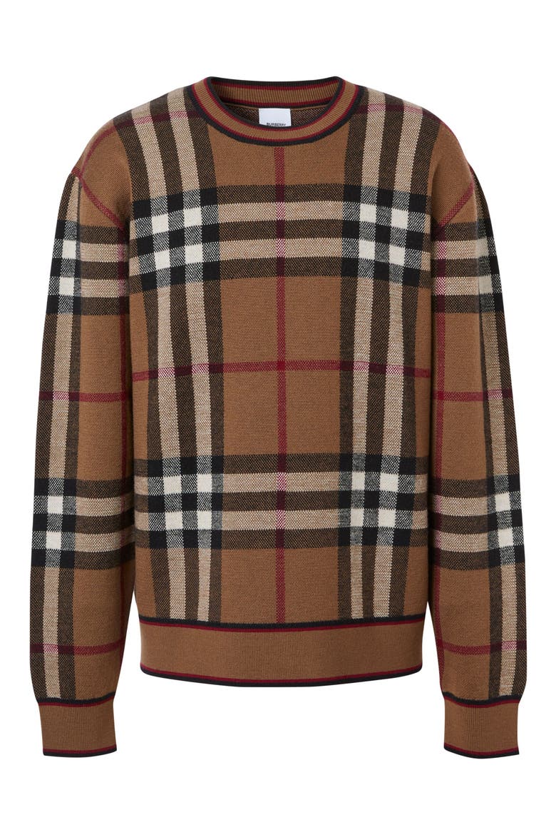 Naylor Check Jacquard Merino Wool Sweater, Alternate, color, BIRCH BROWN
